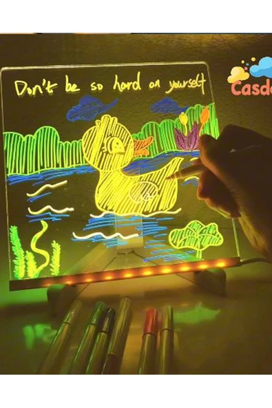 Neon Işıklı 7 Renk Işık Boyama Kalemli Led Resim Panosu Boyama Tahtası Kalemleri 20 X 20 - 3