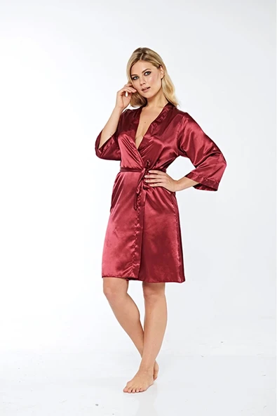 Bordo İpek Saten Sabahlık - 14004 - 2
