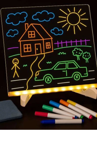 Neon Işıklı 7 Renk Işık Boyama Kalemli Led Resim Panosu Boyama Tahtası Kalemleri 20 X 20 - 4