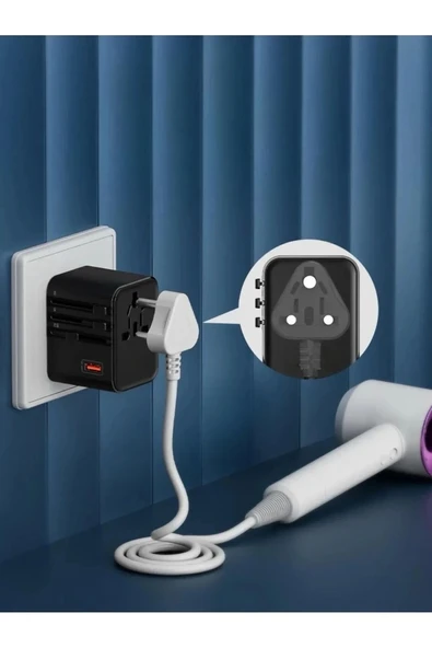 25w Evrensel Seyahat Adaptörü, Eu/us/uk/au Priz Dönüştürücü, 1x Usb, 2x Type-c Hızlı Şarj - 2