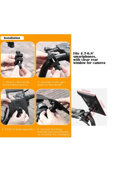 Motosiklet Bisiklet 360° Döndürülebilir Su Geçirmez Telefon Kılıfı Telefon Tutucu 4’’-7.2 İnç - 6