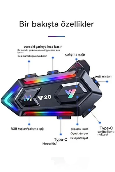 Y20 Motor Kurye Kask Kulaklık Rgb Modlu Bluetooth Motosiklet Kulaklık 5.3 Bluetooth Interkom - 2