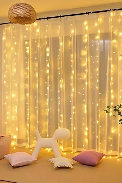 Lw-7 300 Ledli 10 Sarkıt Perde Led Işık, 8 Modlu Uzaktan Kumandalı, 3x3 Metre Peri Telli Led - 2