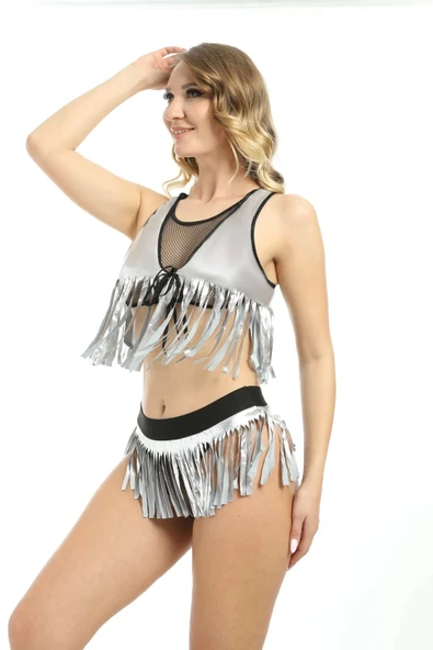 Gri Deri ( Lame ) Püsküllü Gecelik - 428 - 3