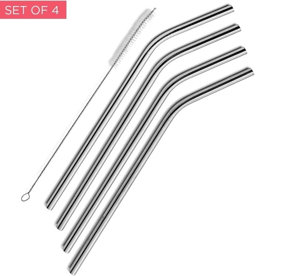 Çelik Pipet Paslanmaz Çelik Metal Meşrubat Pipeti Ve Pipet Temizleme Fırçası Seti 5 Parça - 3