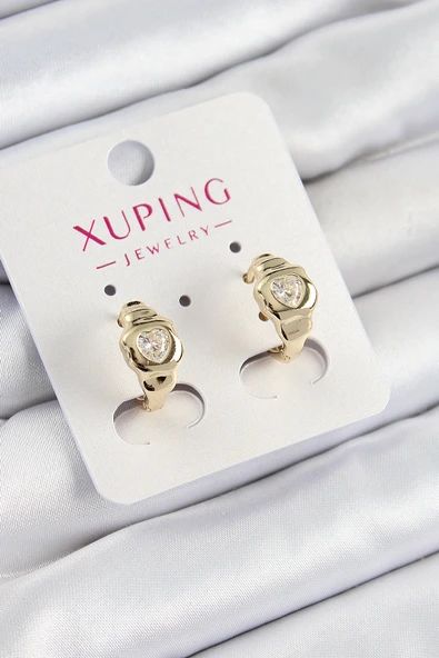 Xuping Zirkon Taşlı Kalp Model Gold Renk Kadın Küpe - TJ-BKP10840 - 1