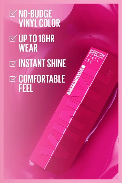 Maybelline New York, Super Stay Vinyl Ink, Likit Parlak Ruj - 155 Upbeat - 4