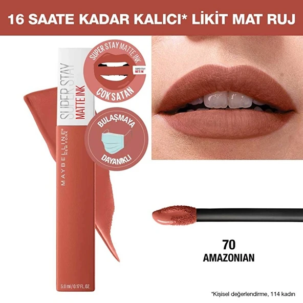 Maybelline New York, Super Stay Matte Ink Unnude, Likit Mat Ruj - 70 Amazonian - 4
