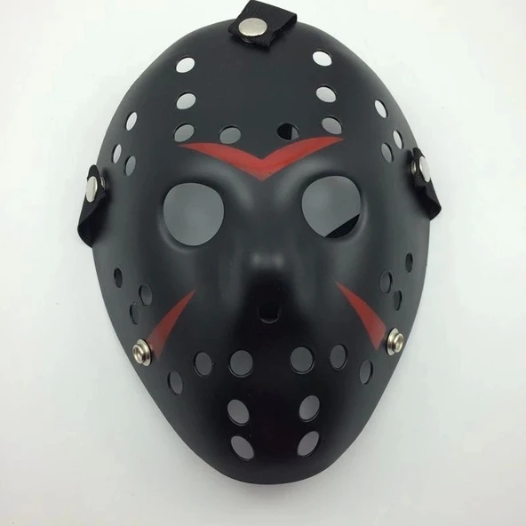 Siyah Renk Kırmızı Çizgili Tam Yüz Hokey Jason Maskesi Hannibal Maskesi - 6