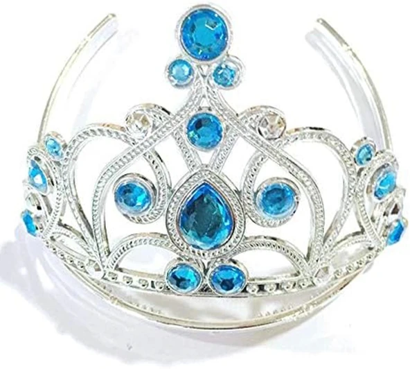 Mavi Taşlı Elsa Çocuk Tacı Prenses Tacı Kraliçe Tacı 16x14 Cm - 3