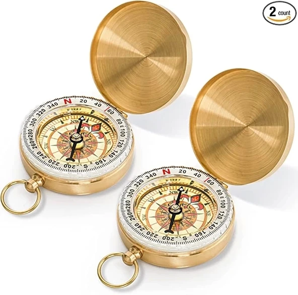 Yuvarlak Sarı Metal Kasa Su Geçirmez Fosforlu Dayanıklı Pusula G50 - 3