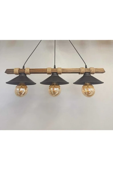 avizemguzel Avizem Güzel Nova Ahşap Halatlı Rustik Modern Sarkıt 3 Lü Avize