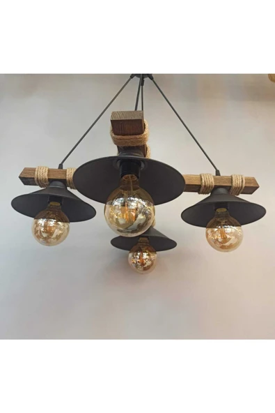 avizemguzel Avşa 4 Lü Ahşap Rustik Modern Halatlı Avize