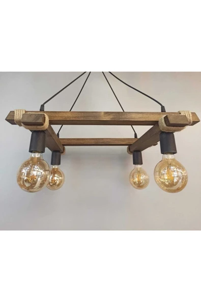 avizemguzel Moda Ahşap Rustik Modern Halatlı 4 Lü Sarkıt Avize