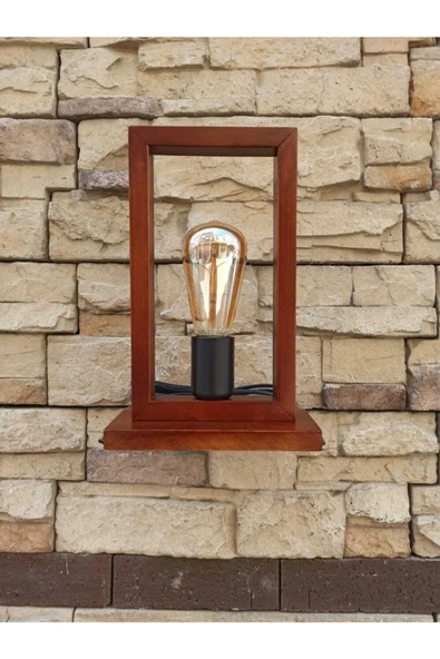 avizemguzel Taksim Ahşap Rustik Modern Masa Lambası Abajur - 3