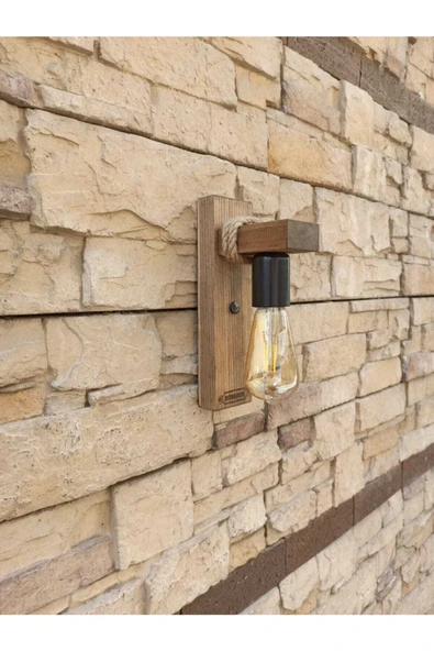 avizemguzel Mina Ahşap Halatlı Rustik Modern Duvar Aplik - 2