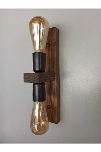 avizemguzel Lara Ahşap Rustik Modern 2 Li Duvar Aplik - 2