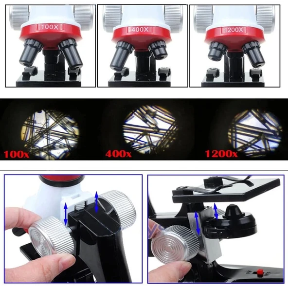 Eğitici Mikroskop Kiti Zoom Led Işıklı 100x 400x 1200x St1200x - 4