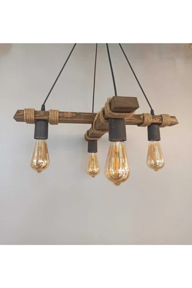 avizemguzel Avşa 4 Lü Ahşap Halatlı Rustik Modern 4 Lü Sarkıt Avize