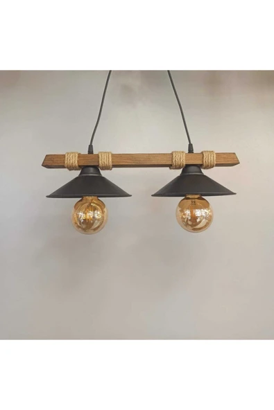 avizemguzel Nova Ahşap Halatlı Modern 2 Li Sarkıt Avize