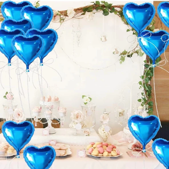 Metalize Parlak Mavi Kalp Şekilli Uçan Balon Folyo 18 İnç 45 Cm 25 Adet - 5