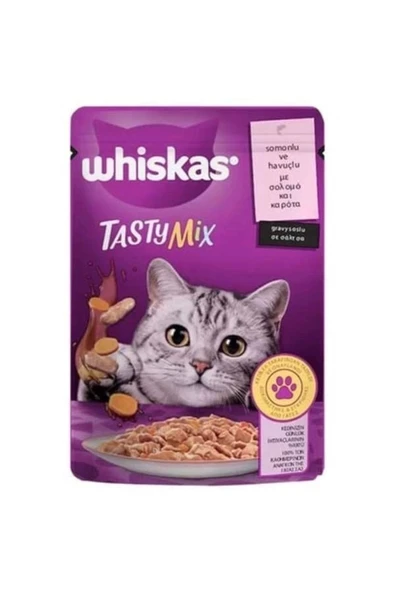 Whiskas Pouch Tasty Mix Sos Içerisinde Somonlu Ve Havuçlu Yetişkin Konserve Kedi Maması 85 gr ürün görseli 1