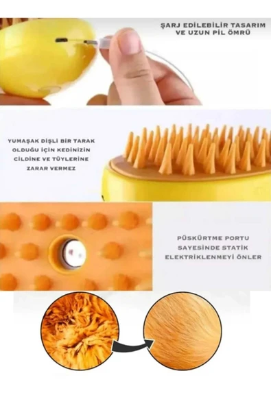 Pet Brush Kedi Köpek Buharlı Tarak Şarjlı Buharlı Tüy Toplama Tarak Buharlı Tüy Yumuşatma Tarak - 2