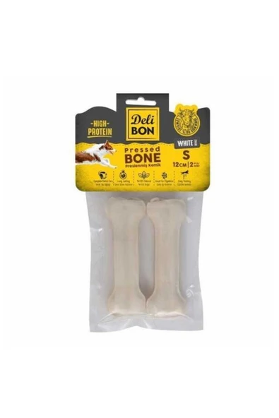 Delibon Deri Pres Kemik Köpek Ödülü Beyaz 12 Cm (2'Lİ) - 1