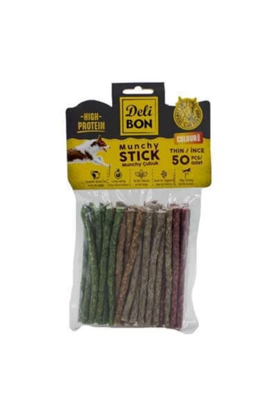 Delibon Deri Munchy Stick Ince Boy Karışık Renkli Çubuk 50'li