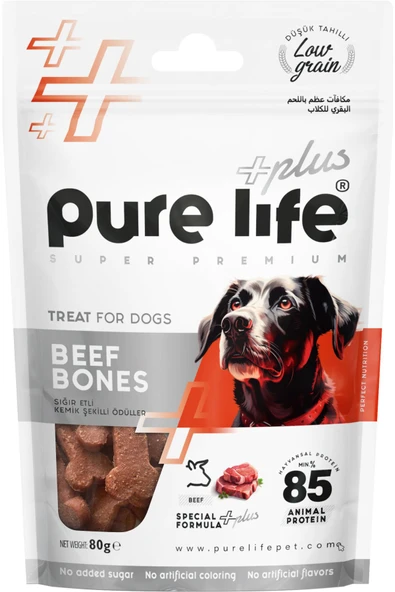 PureLife Plus Sığır Etli, Kemik Şekilli Köpek Ödül Maması 80gr