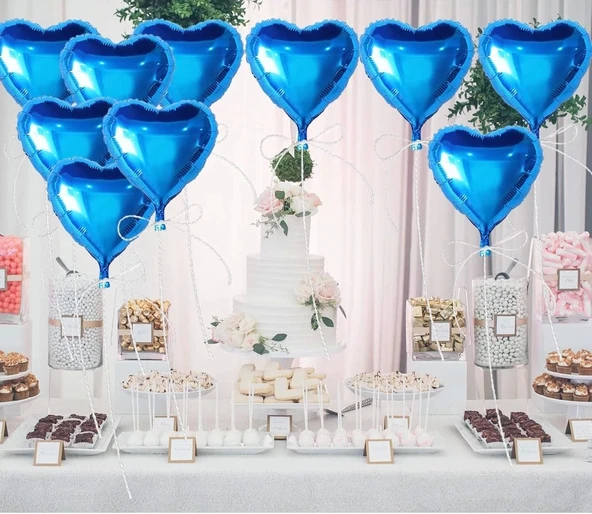 Metalize Parlak Mavi Kalp Şekilli Uçan Balon Folyo 18 İnç 45 Cm 25 Adet - 4