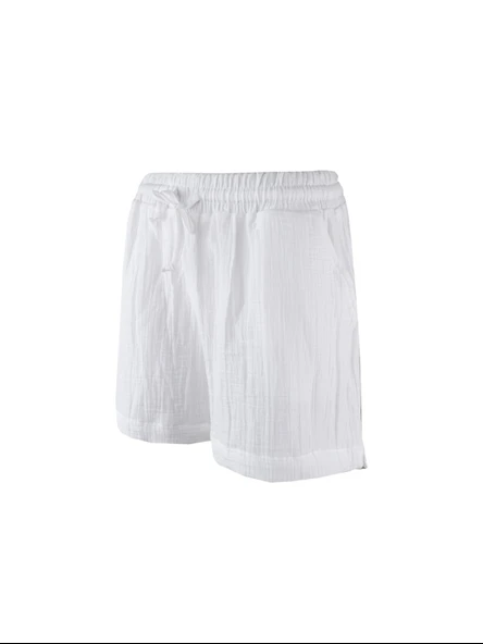 Kadın Müslin Regular Fit Bağcıklı Cepli Şort - 5