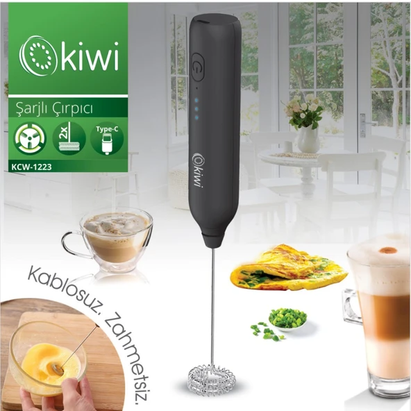 Kcw-1223 Pratik Usb Şarjlı Süt Ve Kahve Köpürtücü Hız Ayarlı - Beyaz - 2
