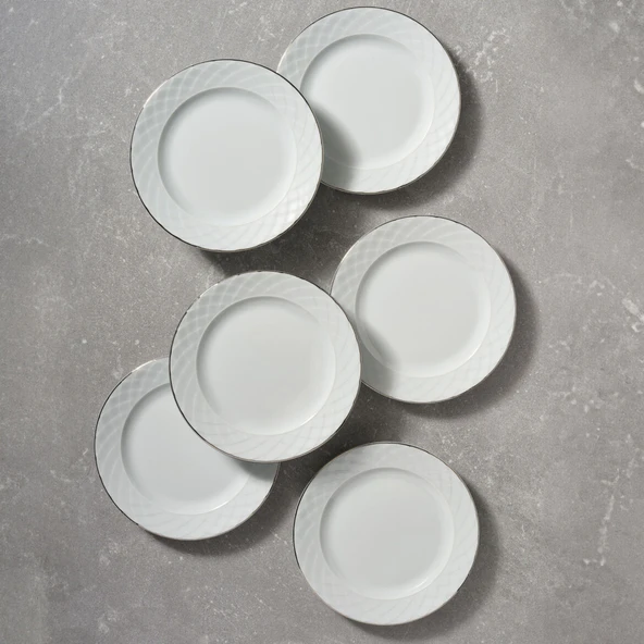 GÜRAL PORSELEN Alfa 6 Adet 17 Cm Tatlı Tabağı Platin File 220 - 2