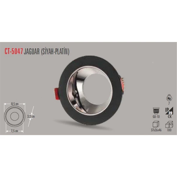 Cata CT-5047 Jaguar Yuvarlak Spot(Siyah-Platin) (Ampulsuz)Cata - 2
