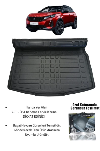 Sahler Peugeot 3008 2016-2024 Uyumlu 4.5D Premium Havuzlu Oto Paspas ve Liner Marka 3D ALT Bagaj Havuzu - Resim 2