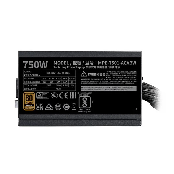 Cooler Master MPE-7501-ACABW-3BEU 750W MWE V3 80+ Bronze ATX 3.1 Aktif PFC 120mm Fanlı PSU - Resim 2