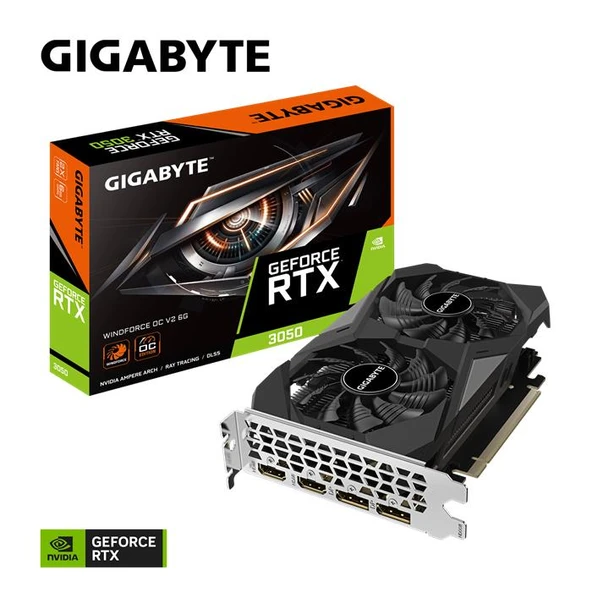 GIGABYTE GV-N3050WF2OCV2-6GD RTX3050 WINDFORCE  OC 6Gb GDDR6 96BIT 2 Fanlı 2xHDMI 2xDP GAMING EKRAN KARTI
