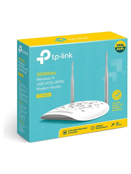 TP-Link TD-W9970  WiFi 4 VDSL/ADSL Modem Router  2 Harici Anten  300 Mbps  4 Ethernet Portu  Kolay Kurulum  Dual Band Desteği - 5