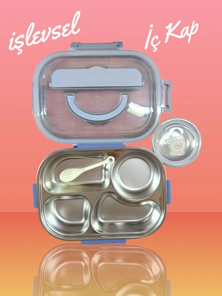 Relaxion Üç Bölmeli, Kapaklı, Paslanmaz Çelik, Lila Yemek Saklama ve Taşıma Kabı/Kutusu 1000 Ml. (465) - 2