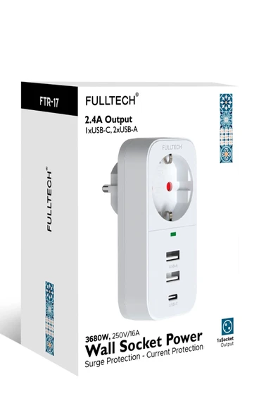 2.4a Çıkışlı 2xusb 1xtype-c Tekli Priz Ftr-17 - 2