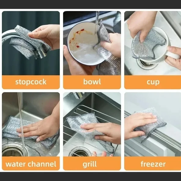 Mucit Home Çok Fonksiyonlu Çelik Tel Bulaşık Bezi – 5 Adet