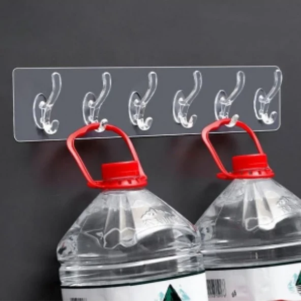 Mucit Home  Kendinden Yapışkanlı Güçlü Şeffaf Askılık | Şeffaf Yapışkanlı Sihirli Askı 5 Adet Kancalı - 2
