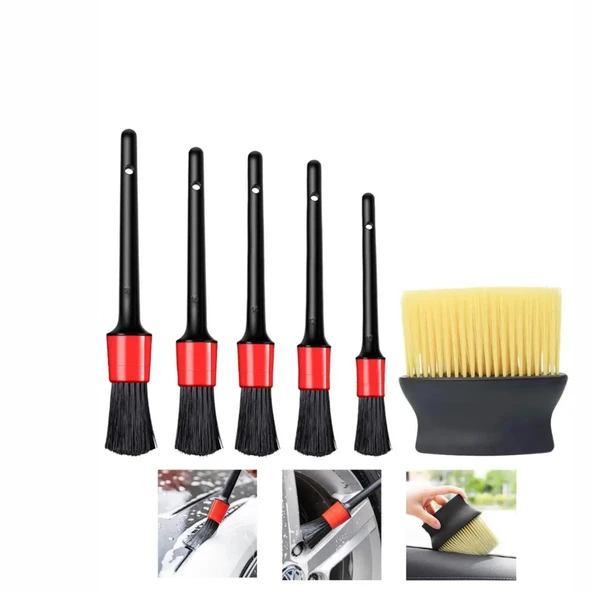 Mucit Home  Araç Oto İç Dış Konsol Torpido Detay Temizlik Fırça Seti 6 Parça