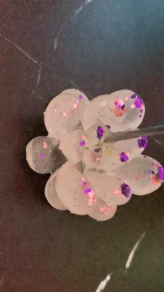 Şeffaf Epoksi içinde Mor Ve Pembe Glitterli Sukulent Şekil Kağıt Tutacağı Epoksi El Yapımı - 6