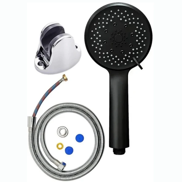 Mucit Home  Pervaneli 5 Fonksiyonlu Duş Başlığı Örgülü Hortum Ve Mafsal Seti