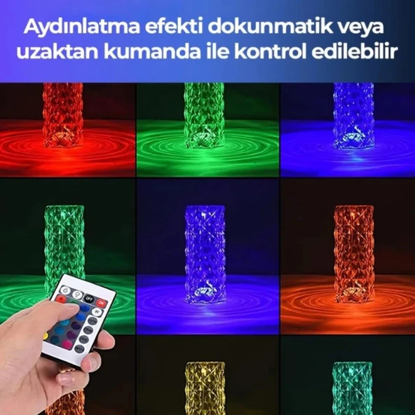 Mucit Home  Dokunmatik Kristal LED RGB Masa Lambası-Uzaktan Kumandalı Dekorasyon Lambası-USB Şarjlı - 2