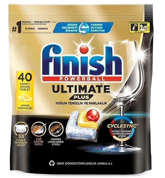 Finish Ultimate Plus Limon Ferahlığı Bulaşık Makinesi Tableti 40'lı