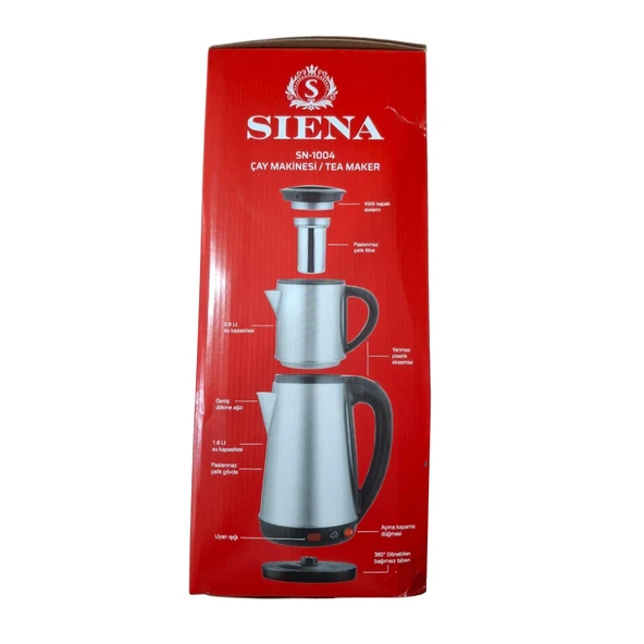 Siena SN-1004 Çelik Çay Makinesi Demlik 0.8 Lt Alt Demlik (Suluk) 1.8 Lt - İnox - 4