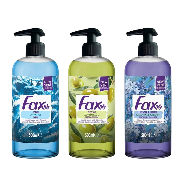 Fax Sıvı Sabun 500 ml Pompalı 3 lü Karma Paket